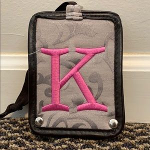Thirty-One luggage tag w/ embroidered “K” Initial